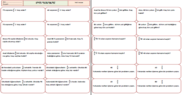 3.Sınıf - Matematik Kesir Problemleri-1