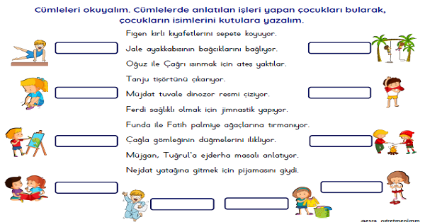 1.Sınıf İlk Okuma Yazma J-j Sesi Oku Eşleştir