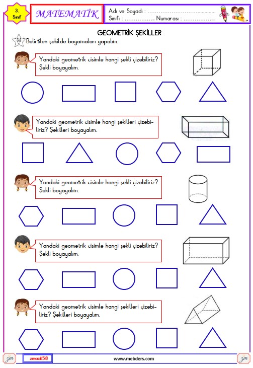 3. Sınıf Matematik Geometrik Şekiller Etkinliği 1