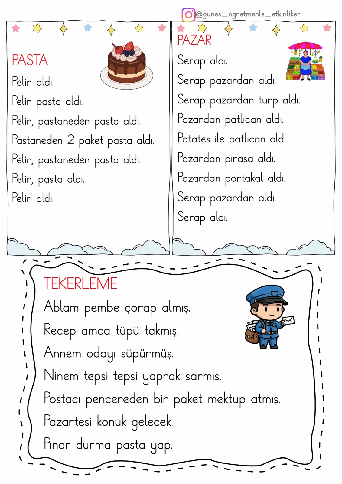 1.Sınıf P Sesi Okuma Anlama Metinleri