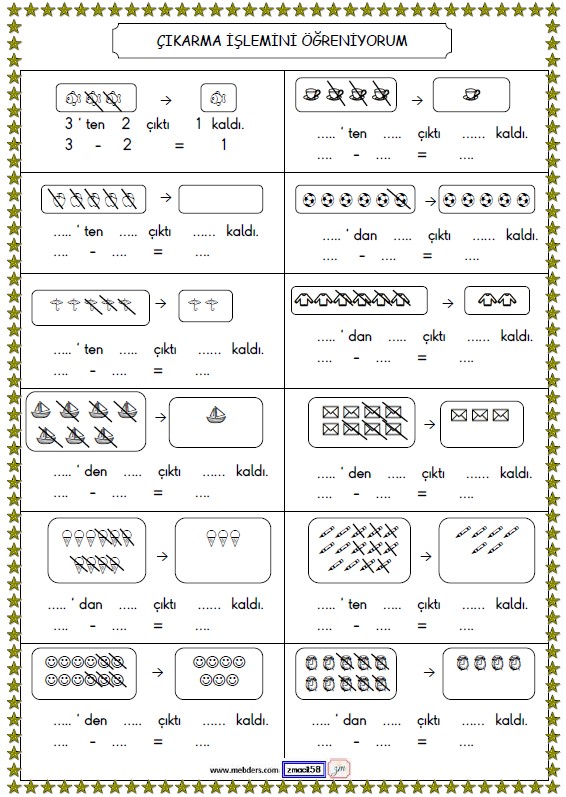 1. Sınıf Matematik Çıkarma İşlemini Öğreniyorum Etkinliği 2