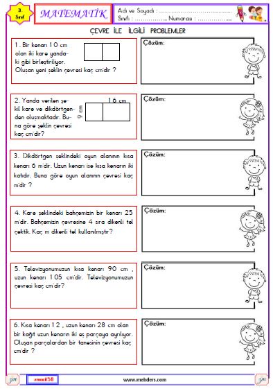 3. Sınıf Matematik Çevre ile İlgili Problemler Etkinliği 2