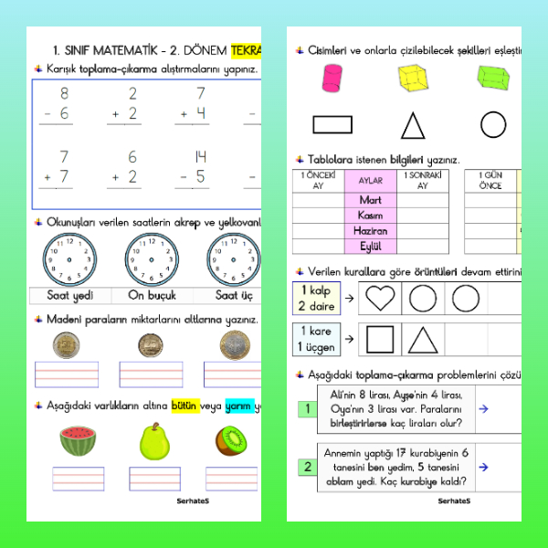 1. Sınıf Matematik - 2. Dönem Tekrar Etkinliği - 6