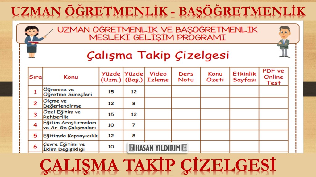 Uzman Öğretmenlik - Başöğretmenlik Çalışma Takip Çizelgesi