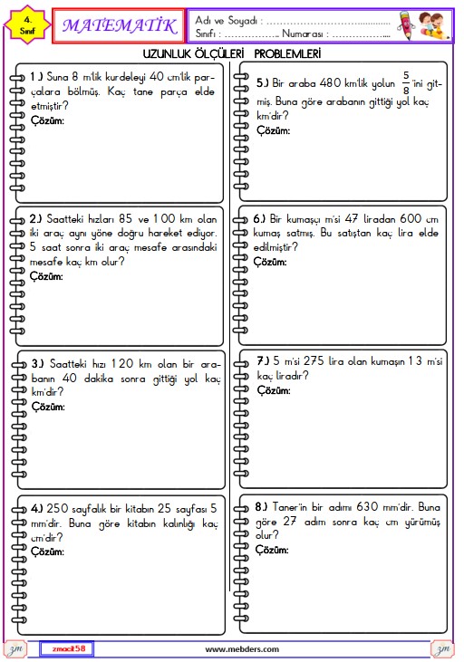 4. Sınıf Matematik Uzunluk Ölçme Problemleri Etkinliği 5