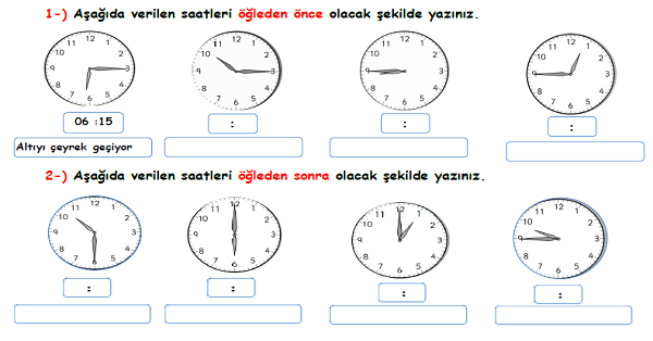 3.Sınıf Matematik Zaman Ölçüleri Değerlendirme Etkinliği