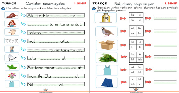 1. Sınıf İlk Okuma Yazma (A-N-E-T-İ-L-O-K) Sesi Dikte Etkinlikleri (7 Sayfa)