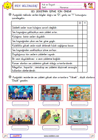 3. Sınıf Fen Bilimleri Sesin Şiddeti Etkinliği