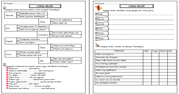 4. Sınıf Türkçe Cümlede Duygu Belirten İfadeler Etkinliği