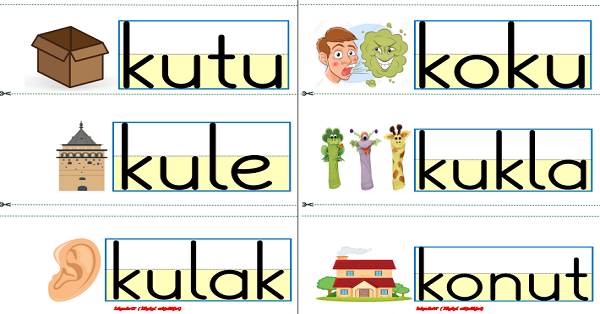 1. Sınıf İlk Okuma Yazma U Sesi İpe Asılacak Hece Kelime Çalışması