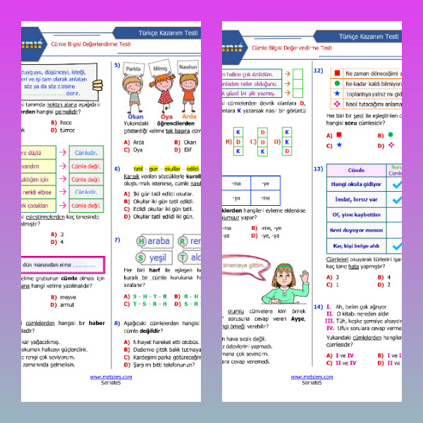 4. Sınıf Türkçe - Cümle Bilgisi Değerlendirme Testi