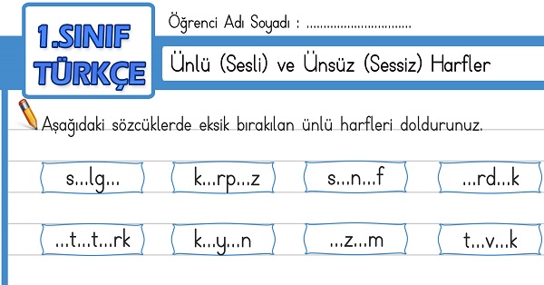 1.Sınıf Türkçe Ünlü(sesli) - Ünsüz(sessiz) Harfler Etkinliği