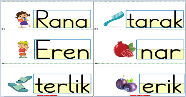 1. Sınıf İlk Okuma Yazma R-r Sesi İpe Asılacak Hece Kelime Fiş Çalışması