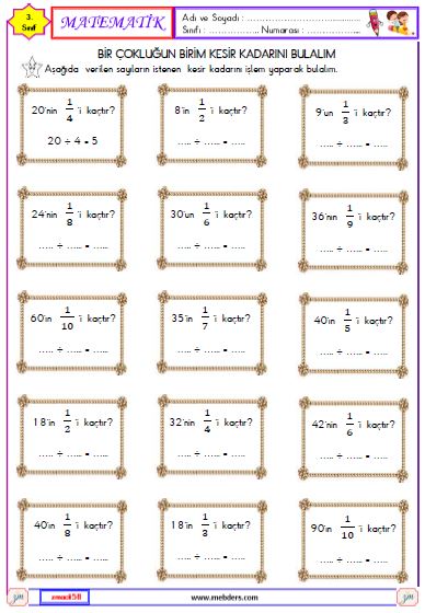 3. Sınıf Matematik Kesirler Etkinliği 11