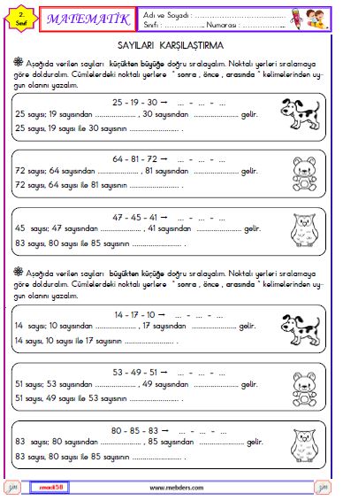 2. Sınıf Matematik Sayıları Karşılaştırma Etkinliği 3