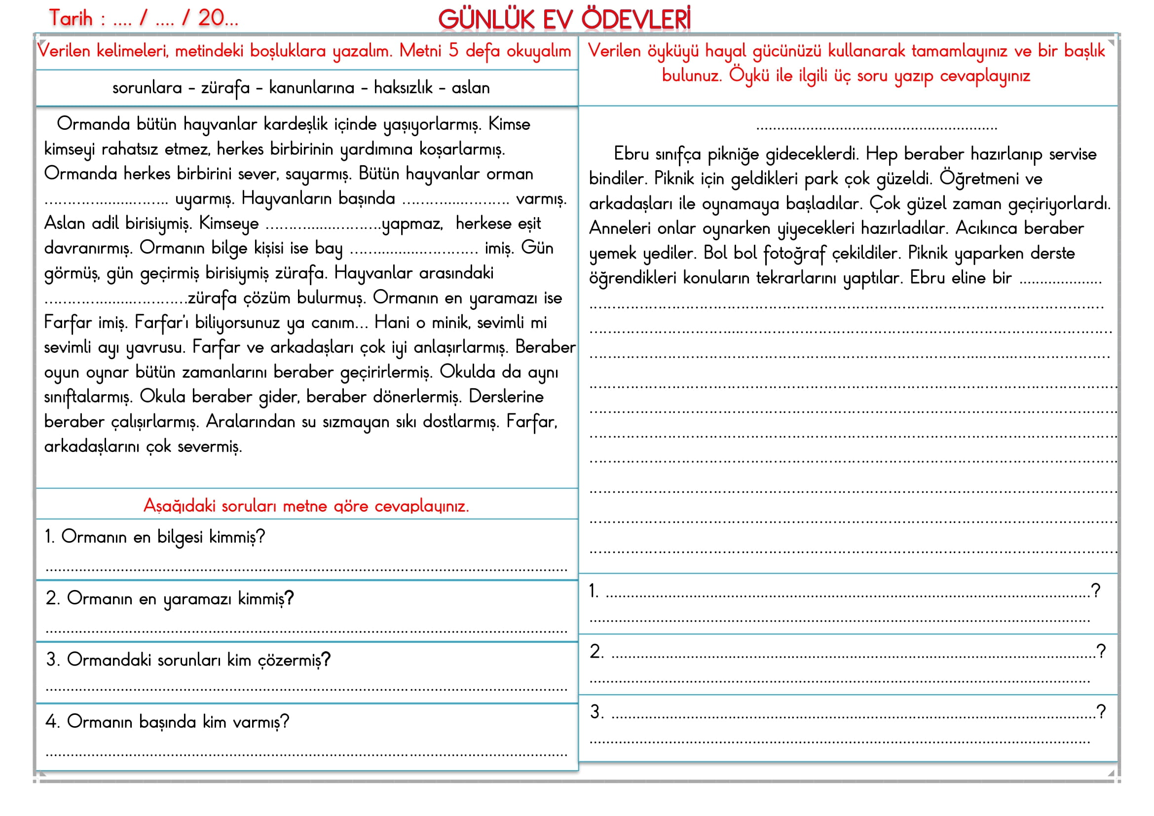 2.Sınıf 12 Mayıs 2025 Günlük Ev Ödevi