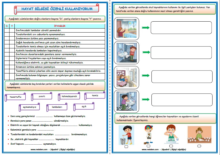 2.Sınıf Hayat Bilgisi Özenli Kullanıyorum Etkinlik Çalışması  (2 Sayfa)