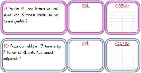 1.Sınıf Matematik Çıkarma İşlemi Problemler-2