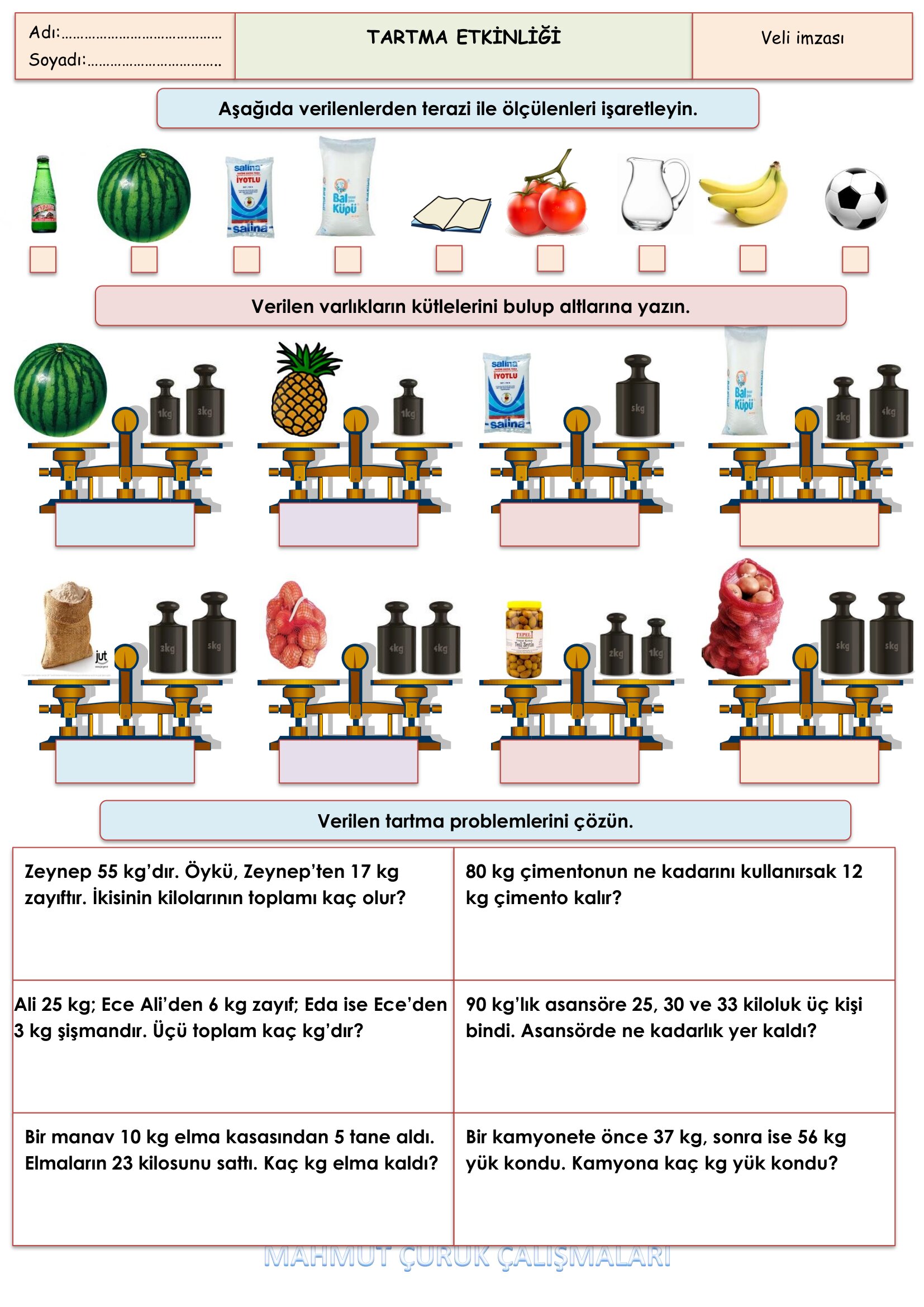 2.Sınıf - Matematik Kütle -Tartma Etkinliği-1