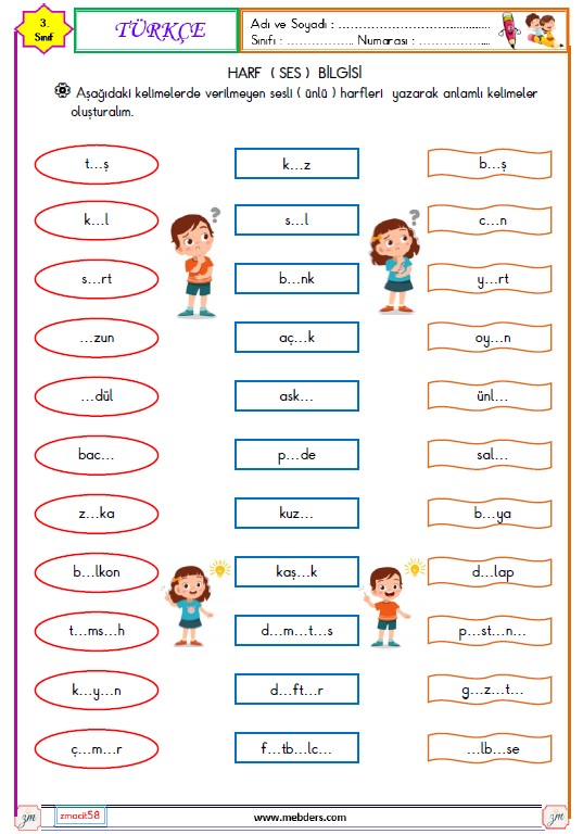 3. Sınıf Türkçe Harf Bilgisi Etkinliği