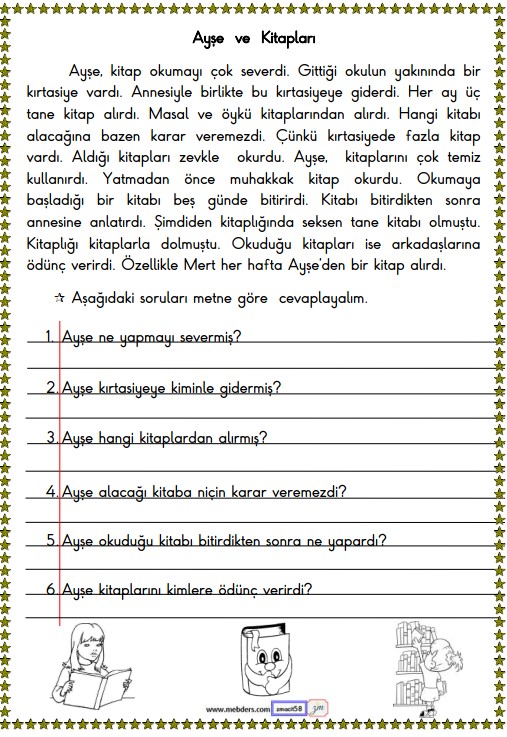 1. Sınıf Türkçe Okuma ve Anlama Etkinliği Etkinliği (Ayşe ve Kitapları)