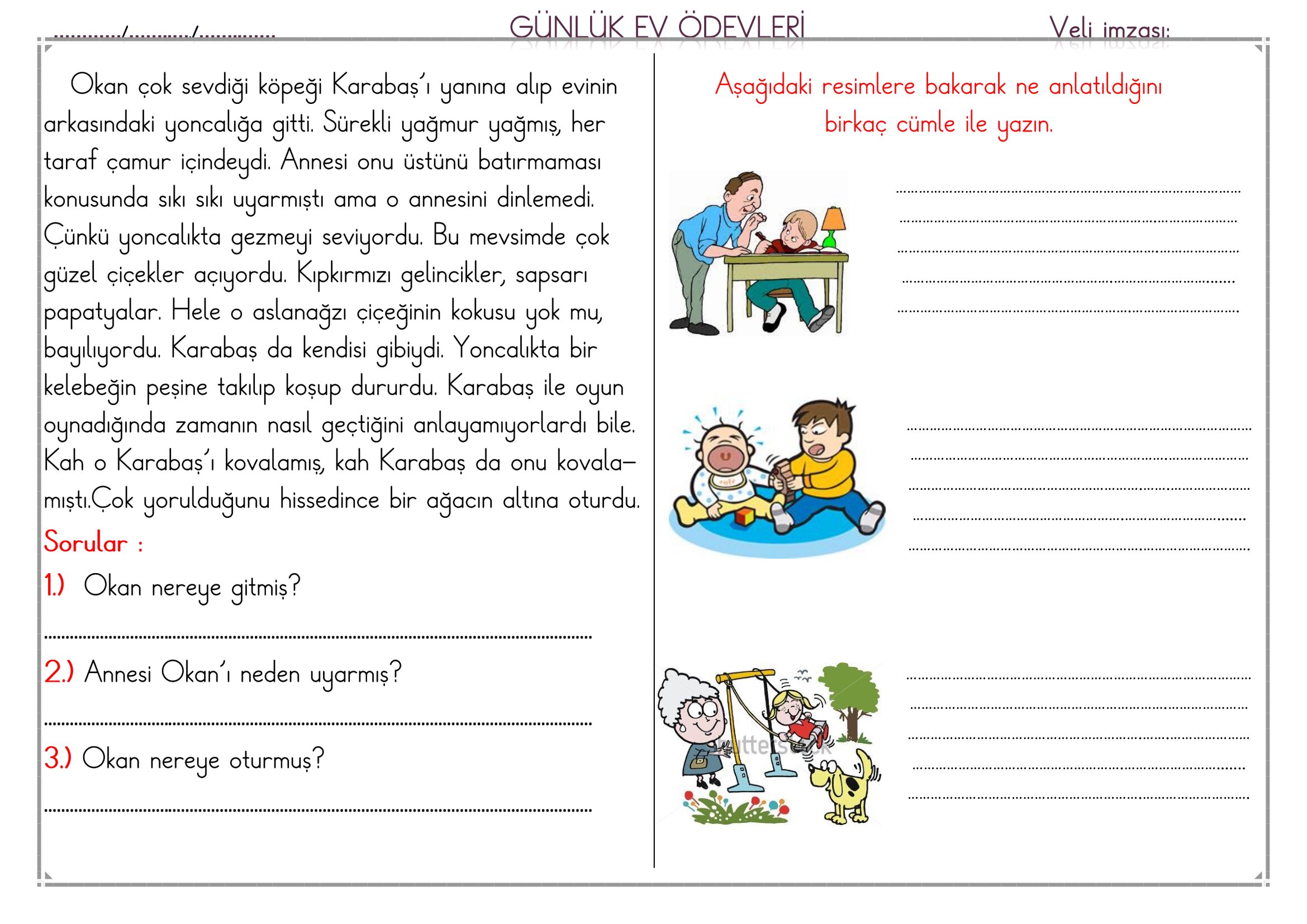 1.Sınıf - 03 Nisan 2026 Günlük Ev Ödevleri