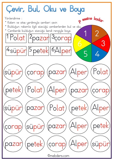 Çevir, Bul, Oku ve Boya Etkinliği - P Sesine Kadar