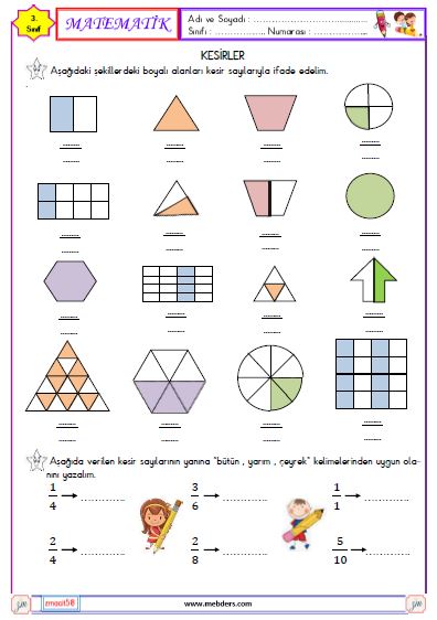 3. Sınıf Matematik Bütün , Yarım , Çeyrek  Etkinliği 2