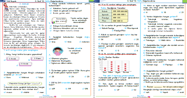 3. Sınıf Haftalık Kazanım Değerlendirme Testi 12. Hafta (01 - 05 Aralık)