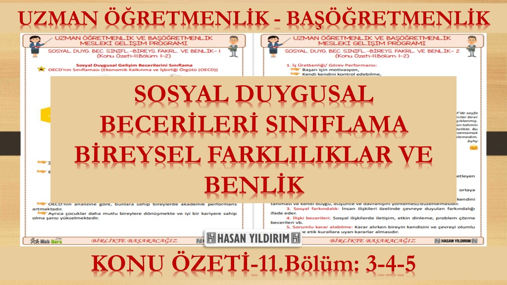 Sosyal Duygusal Becerileri Sınıflama - Bireysel Farklılıklar ve Benlik (Konu Özeti-11. Bölüm: 3-4-5)