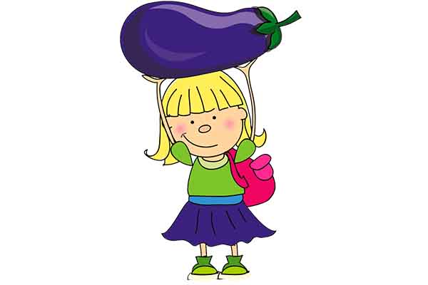 Clipart başının üstünde patlıcanlı kız çocuğu resmi