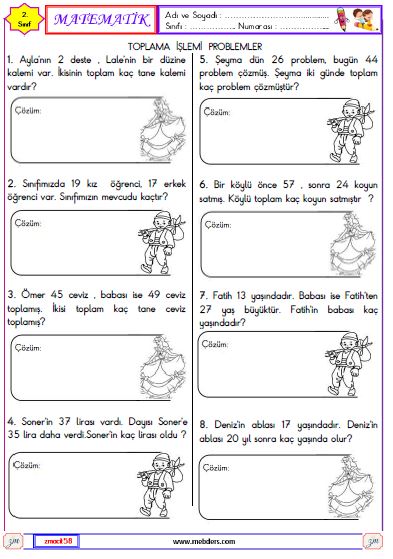 2. Sınıf Matematik Toplama İşlemi Problemler Etkinliği 3