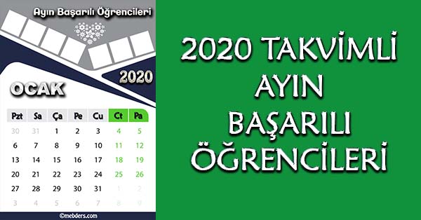 2020 Takvimli Ayın Başarılı Öğrencileri Şablonu