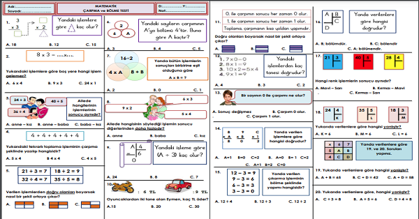 2.Sınıf Matematik Çarpma ve Bölme Testi