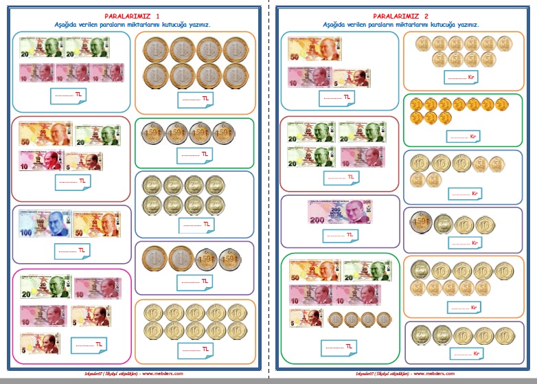 2.Sınıf Matematik Paralarımız  1-2   (2 Sayfa)