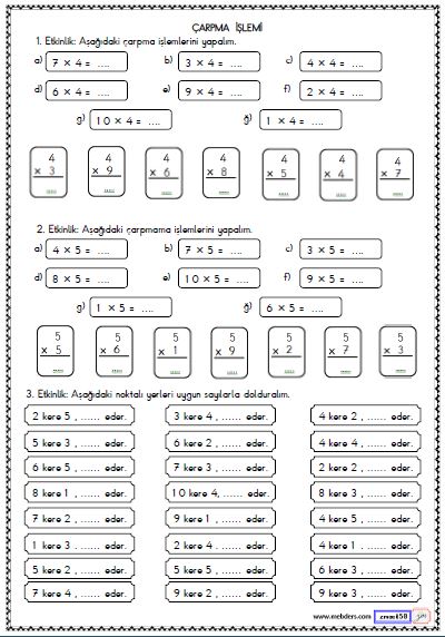 2. Sınıf Matematik Çarpma İşlemi Etkinliği 5