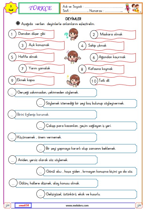 3. Sınıf Türkçe Deyimler Etkinliği