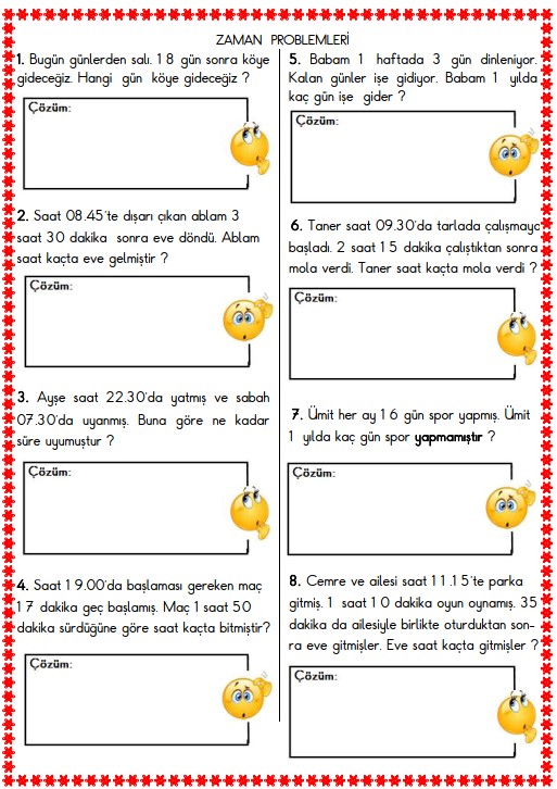 3. Sınıf Matematik Zaman Problemleri Etkinliği 5