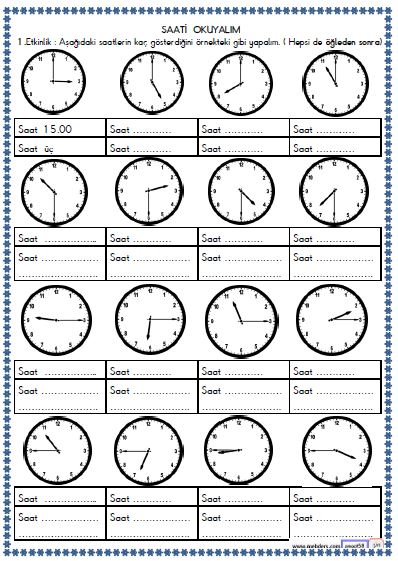 2. Sınıf Matematik Zamanı Ölçme , Saat Etkinliği 2