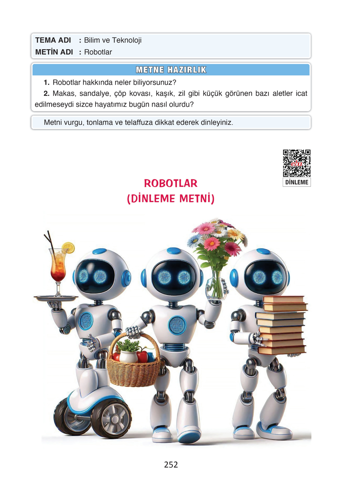 4. Sınıf Türkçe Ada Yayınları Robotlar Dİnleme Metni Etkinlik Cevapları