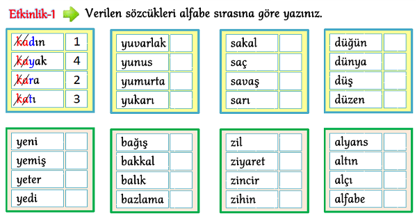 3.Sınıf Türkçe Alfabetik Sıralama-2