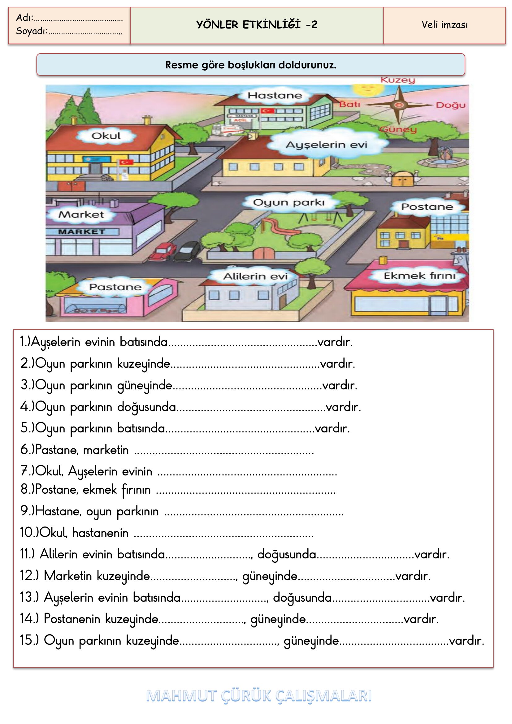 2.Sınıf - Hayat Bilgisi - Yönler Etkinliği-2