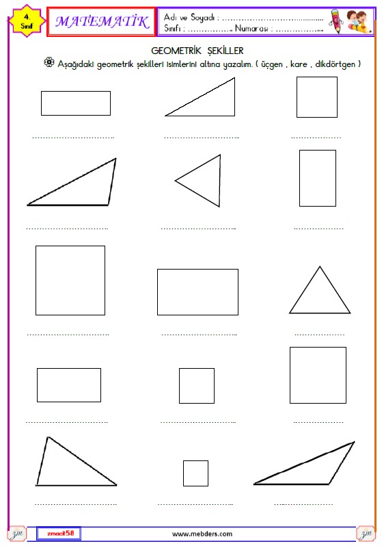 4. Sınıf Matematik Geometrik Şekiller Etkinliği 1