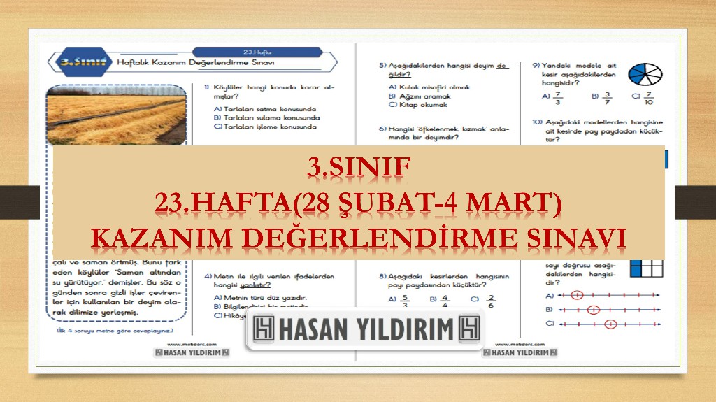 3.Sınıf Haftalık Değerlendirme Testi-23.Hafta(28 Şubat-4 Mart)