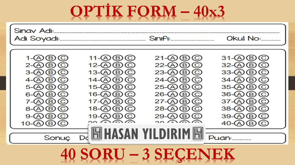 Optik Form - 40x3 (40 Soru - 3 Seçenek)
