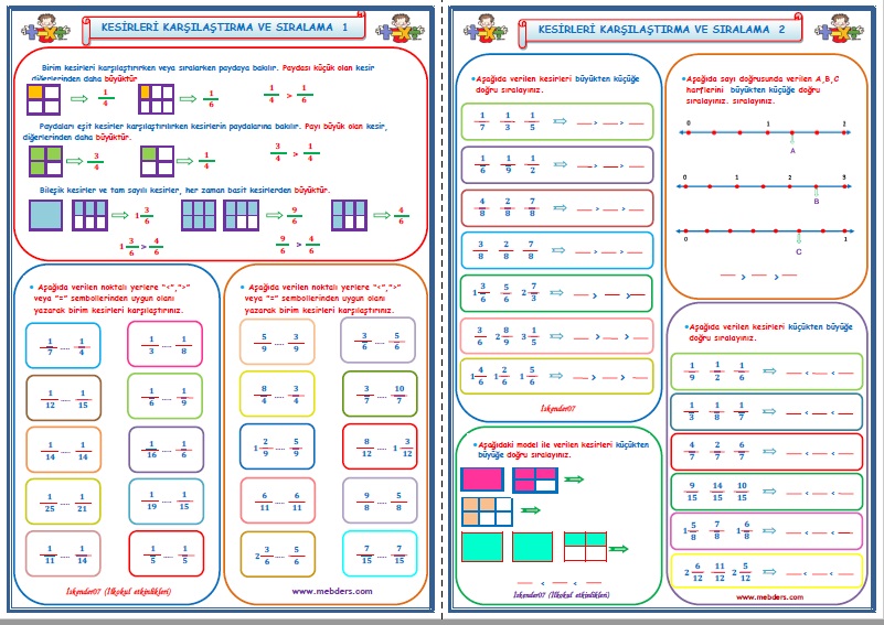 4.Sınıf Matematik Kesirleri Karşılaştırma ve Sıralama 1-2  (2 Sayfa)