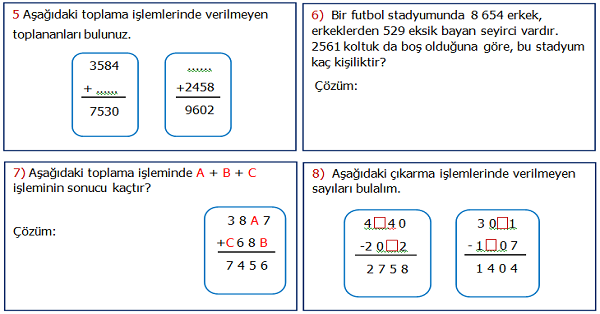 4.Sınıf Matematik 2.Ünite Değerlendirme Etkinliği