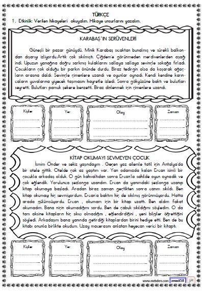 2. Sınıf Türkçe Hikaye Unsurları Etikinliği