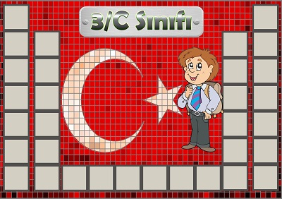 Model 54, 3C şubesi için Türk bayraklı fotoğraf eklemeli kapı süslemesi - 32 öğrencilik