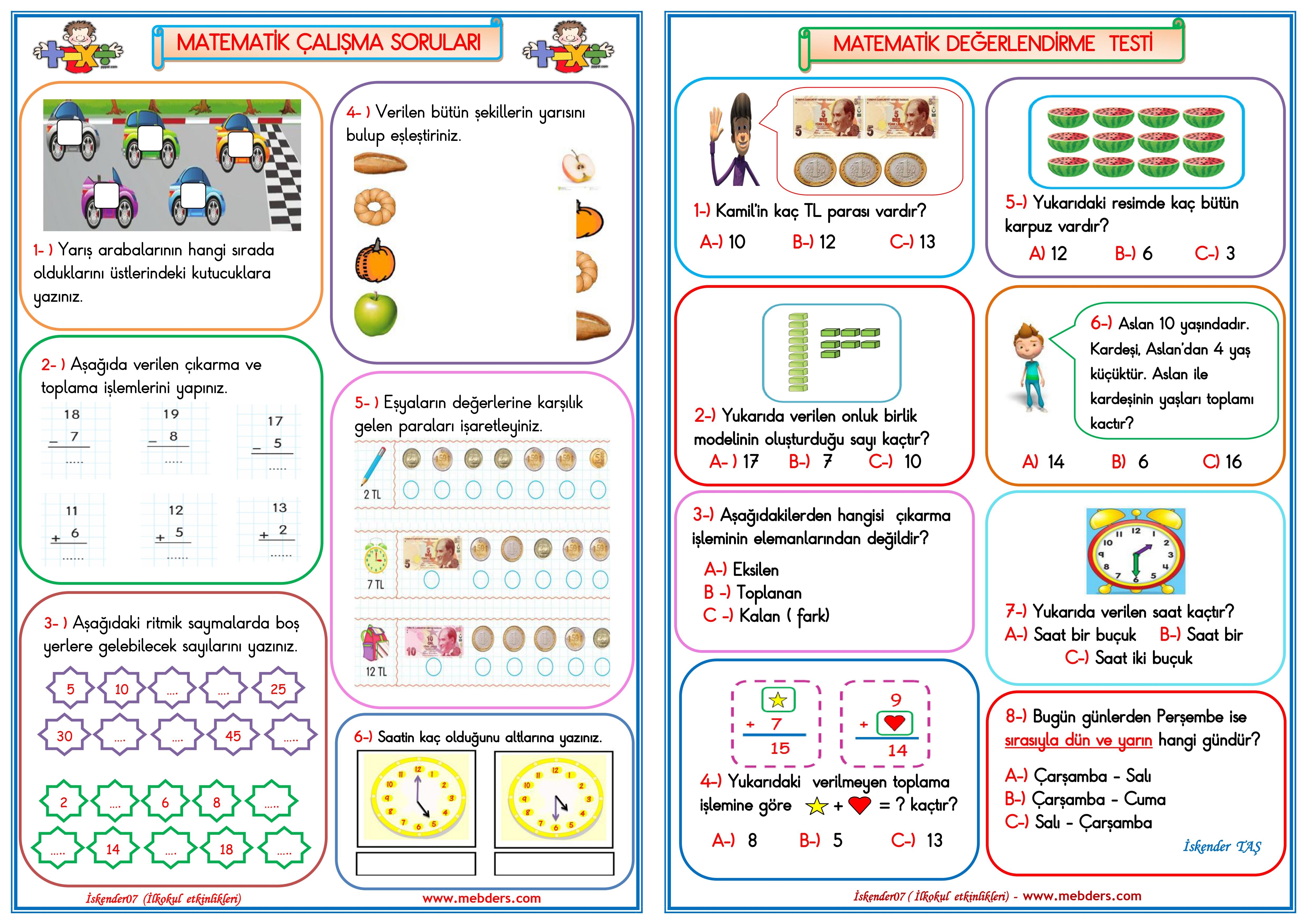 1.Sınıf Matematik Dersi Genel Değerlendirme Çalışması  1